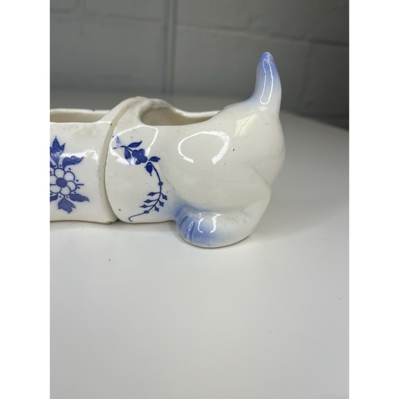 Vtg 1960's 3 Pc. Positional Blue Willow Dog Dachshund Planter Snack Tray Japan - Picture 5 of 15